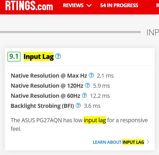 Asus PG27AQN input lag results