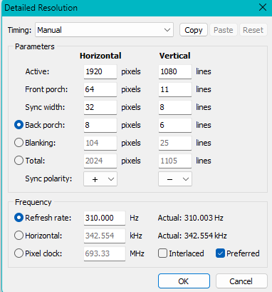 CRU timings for XG259CMS 310hz